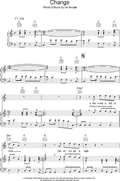 open zoom image for Change - Piano/Vocal/Guitar, New, Main