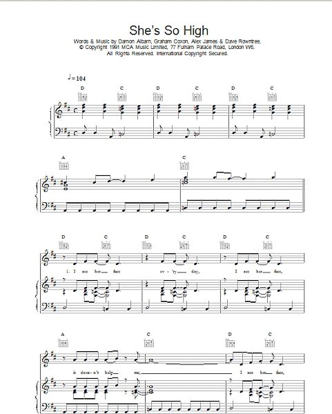 open zoom image for She's So High - Piano/Vocal/Guitar, New, Main