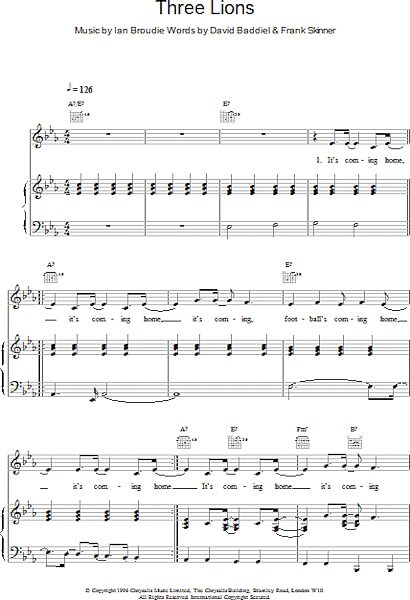 open zoom image for Three Lions - Piano/Vocal/Guitar, New, Main
