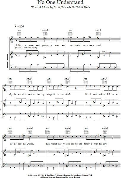open zoom image for No One Understand - Piano/Vocal/Guitar, New, Main