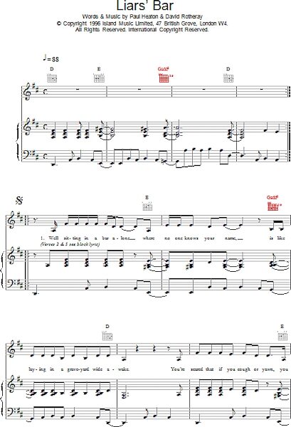 open zoom image for Liar's Bar - Piano/Vocal/Guitar, New, Main
