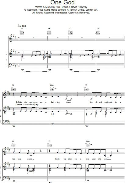 open zoom image for One God - Piano/Vocal/Guitar, New, Main