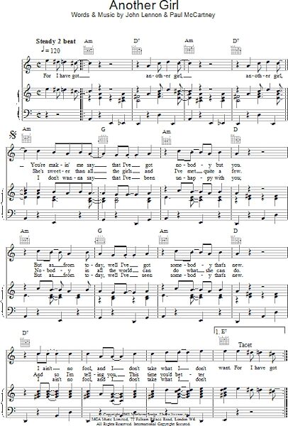 open zoom image for Another Girl - Piano/Vocal/Guitar, New, Main