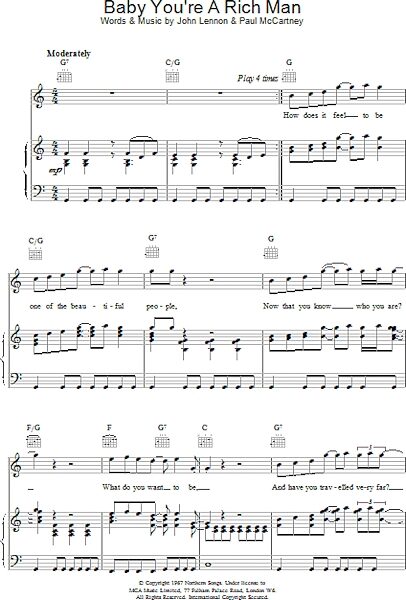 open zoom image for Baby You're A Rich Man - Piano/Vocal/Guitar, New, Main