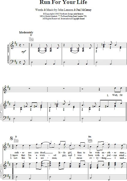 open zoom image for Run For Your Life - Piano/Vocal/Guitar, New, Main