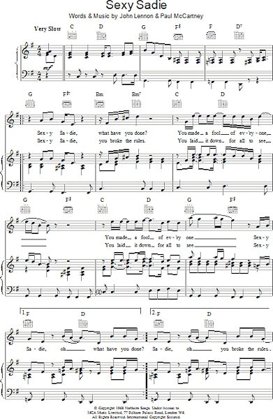 open zoom image for Sexy Sadie - Piano/Vocal/Guitar, New, Main