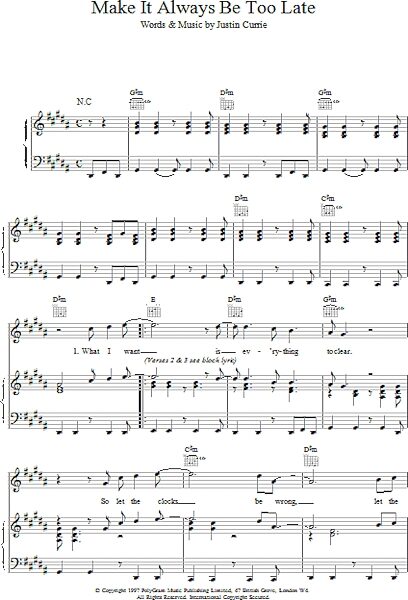 open zoom image for Make It Always Be Too Late - Piano/Vocal/Guitar, New, Main