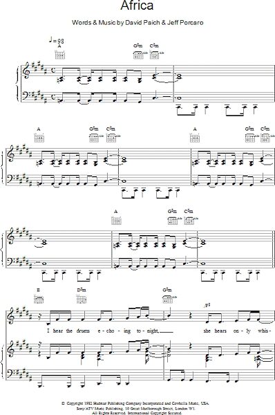 open zoom image for Africa - Piano/Vocal/Guitar, New, Main