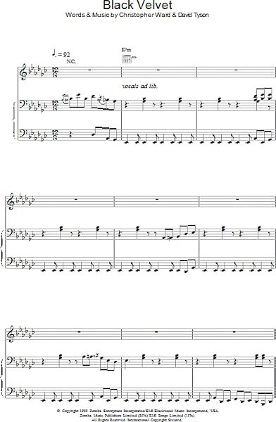 open zoom image for Black Velvet - Piano/Vocal/Guitar, New, Main