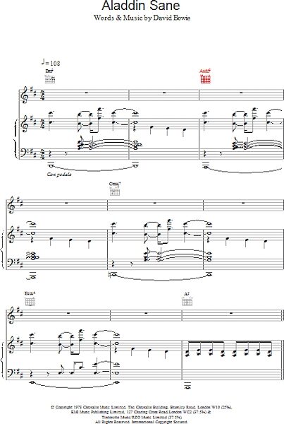 open zoom image for Aladdin Sane - Piano/Vocal/Guitar, New, Main