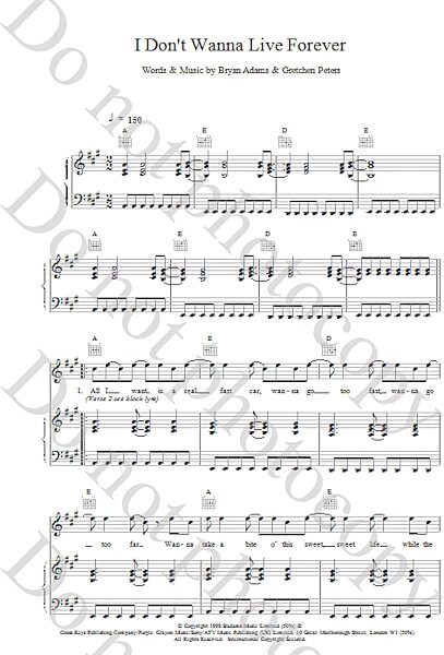 open zoom image for I Don't Wanna Live Forever - Piano/Vocal/Guitar, New, Main