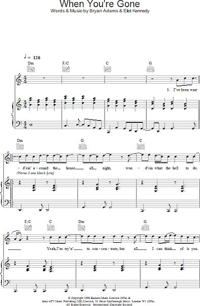 open zoom image for When You're Gone - Piano/Vocal/Guitar, New, Main