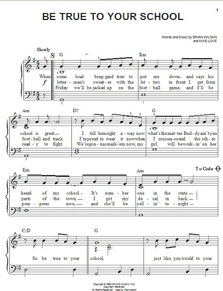 open zoom image for Be True To Your School - Easy Piano, New, Main