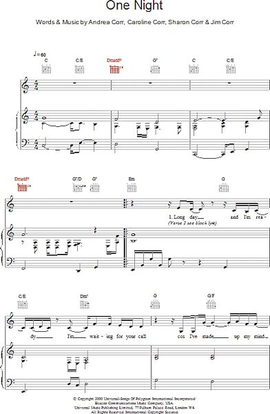 open zoom image for One Night - Piano/Vocal/Guitar, New, Main