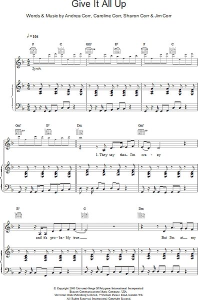 open zoom image for Give It All Up - Piano/Vocal/Guitar, New, Main