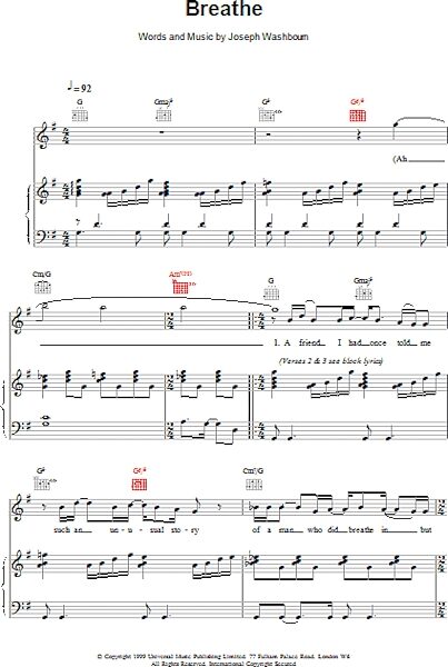 open zoom image for Breathe - Piano/Vocal/Guitar, New, Main