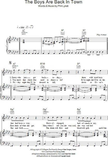 open zoom image for The Boys Are Back In Town - Piano/Vocal/Guitar, New, Main