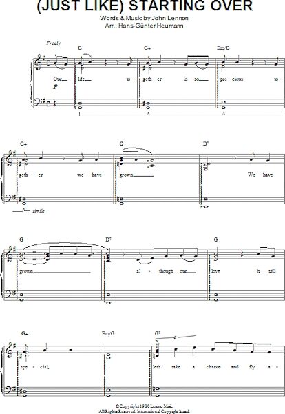 open zoom image for (Just Like) Starting Over - Easy Piano, New, Main