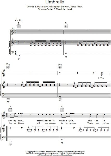 open zoom image for Umbrella - Piano/Vocal/Guitar, New, Main