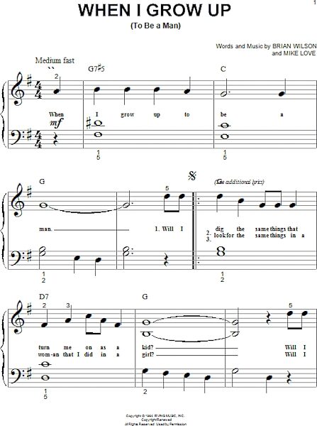 open zoom image for When I Grow Up (To Be A Man) - Big Note Piano, New, Main