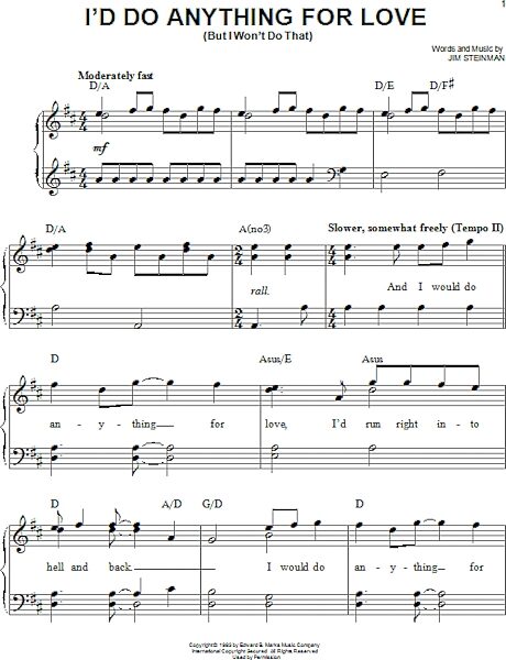 open zoom image for I'd Do Anything For Love (But I Won't Do That) - Easy Piano, New, Main
