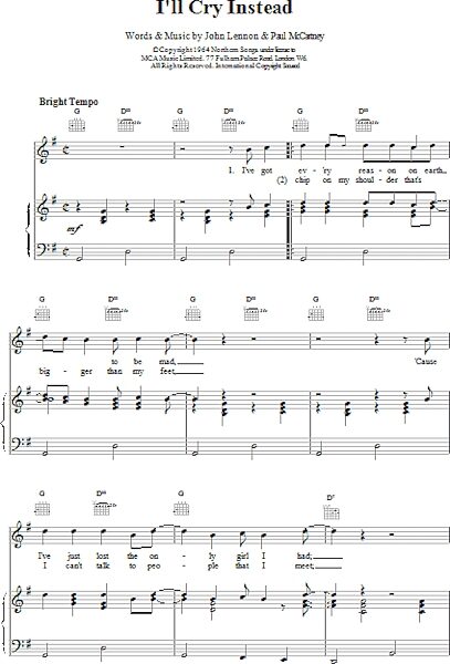 open zoom image for I'll Cry Instead - Piano/Vocal/Guitar, New, Main