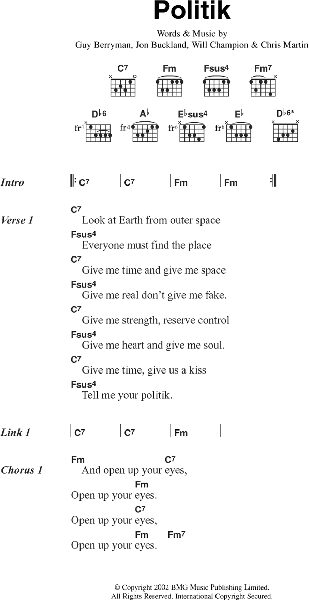 open zoom image for Politik - Guitar Chords/Lyrics, New, Main