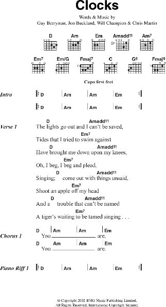 open zoom image for Clocks - Guitar Chords/Lyrics, New, Main