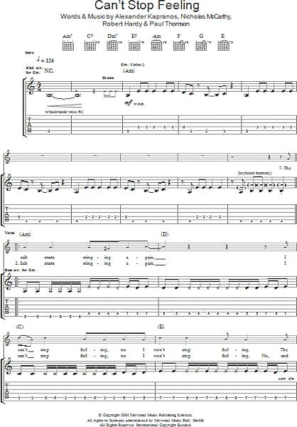 open zoom image for Can't Stop Feeling - Guitar TAB, New, Main