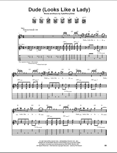 open zoom image for Dude (Looks Like A Lady) - Guitar TAB, New, Main