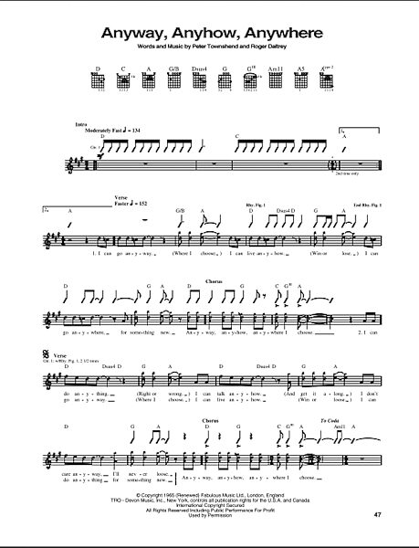 open zoom image for Anyway, Anyhow, Anywhere - Guitar TAB, New, Main
