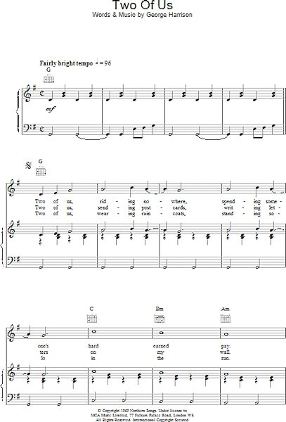 open zoom image for Two Of Us - Piano/Vocal/Guitar, New, Main