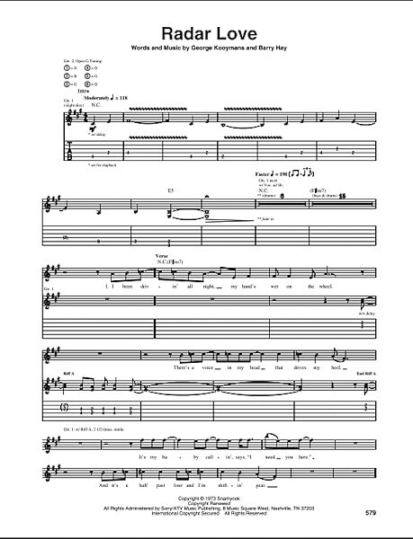 open zoom image for Radar Love - Guitar TAB, New, Main