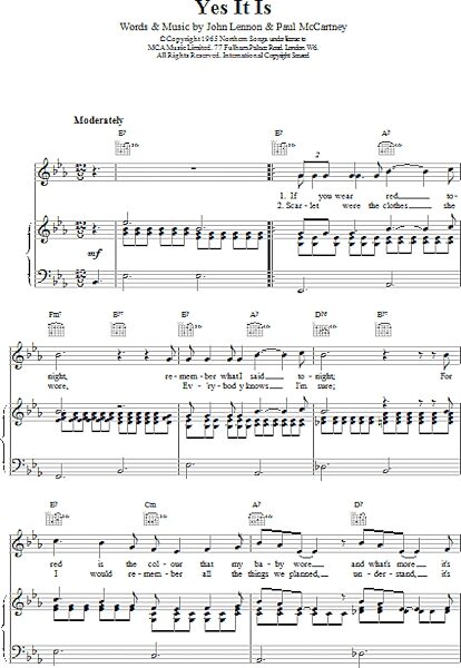 open zoom image for Yes It Is - Piano/Vocal/Guitar, New, Main