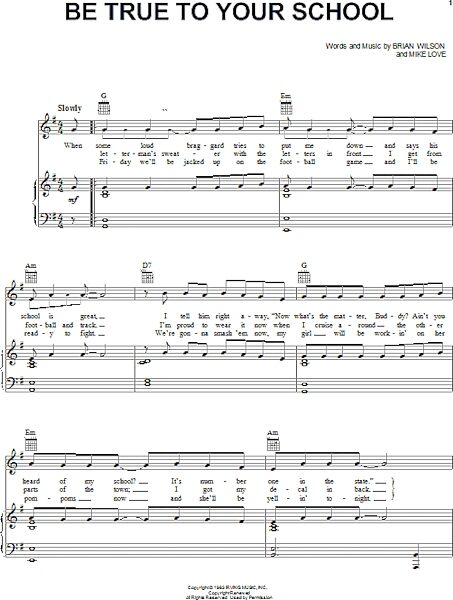 open zoom image for Be True To Your School - Piano/Vocal/Guitar, New, Main