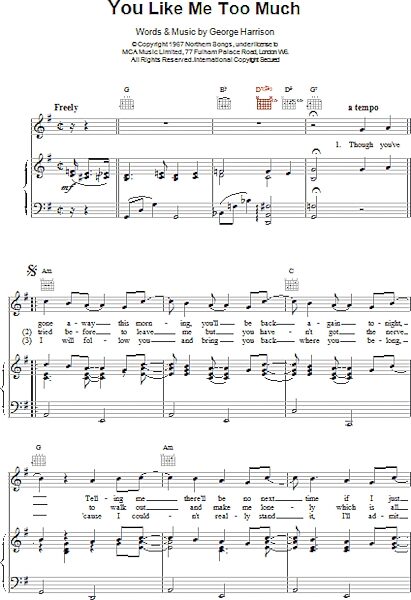 open zoom image for You Like Me Too Much - Piano/Vocal/Guitar, New, Main