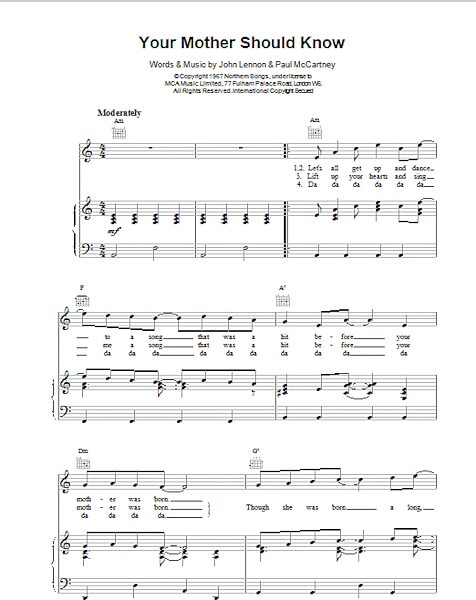 open zoom image for Your Mother Should Know - Piano/Vocal/Guitar, New, Main