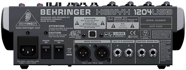 open zoom image for Behringer XENYX 1204USB 12-Channel Mixer with USB, Rear