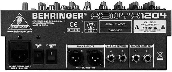 open zoom image for Behringer XENYX 1204 Mixer, Rear