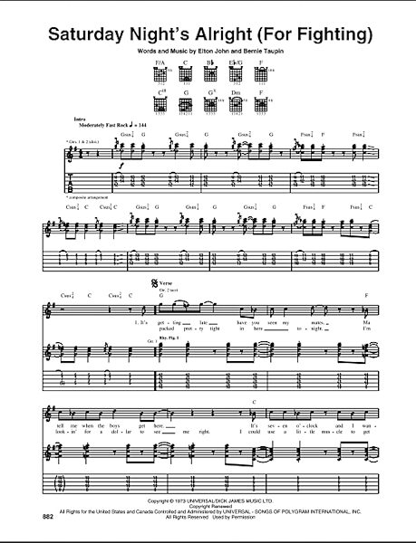 open zoom image for Saturday Night's Alright (For Fighting) - Guitar TAB, New, Main