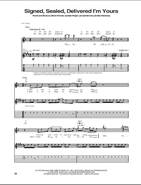 open zoom image for Signed, Sealed, Delivered I'm Yours - Guitar TAB, New, Main