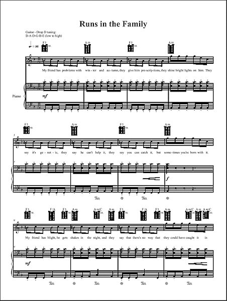 open zoom image for Runs In The Family - Piano/Vocal/Guitar, New, Main