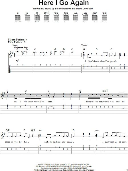 open zoom image for Here I Go Again - Easy Guitar with TAB, New, Main