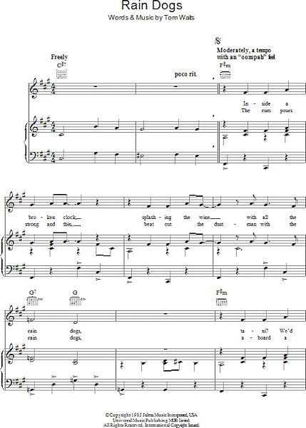 open zoom image for Rain Dogs - Piano/Vocal/Guitar, New, Main