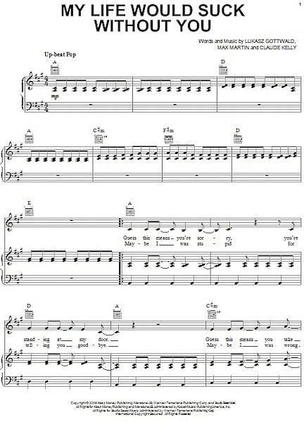 open zoom image for My Life Would Suck Without You - Piano/Vocal/Guitar, New, Main