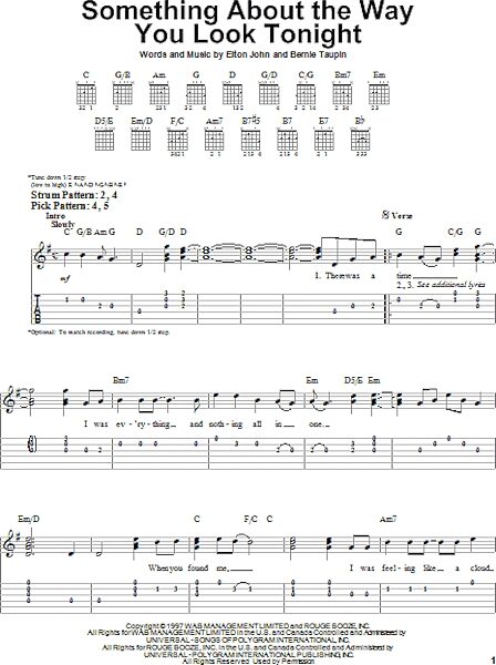open zoom image for Something About The Way You Look Tonight - Easy Guitar with TAB, New, Main