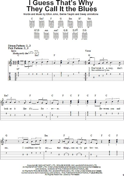 open zoom image for I Guess That's Why They Call It The Blues - Easy Guitar with TAB, New, Main