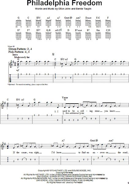 open zoom image for Philadelphia Freedom - Easy Guitar with TAB, New, Main