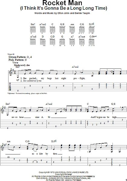 open zoom image for Rocket Man (I Think It's Gonna Be A Long Long Time) - Easy Guitar with TAB, New, Main