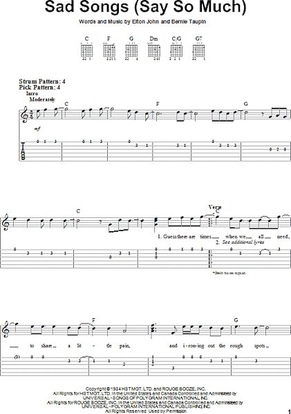 open zoom image for Sad Songs (Say So Much) - Easy Guitar with TAB, New, Main